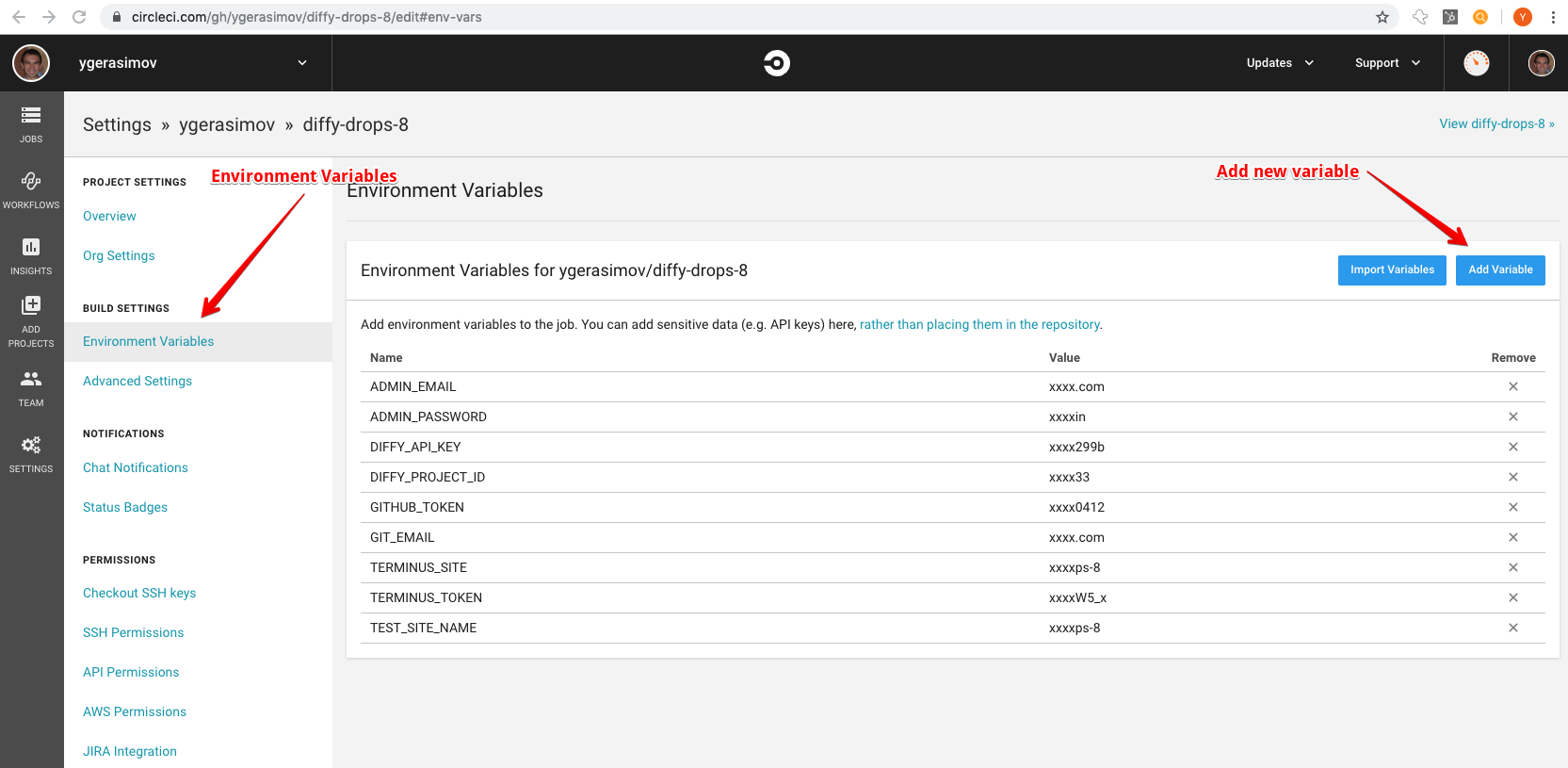 CircleCI add Variable