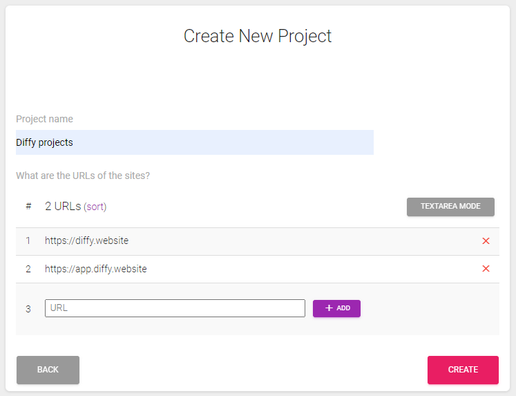 Diffy create multiple sites with their domains - Diffy Visual Regression Tool