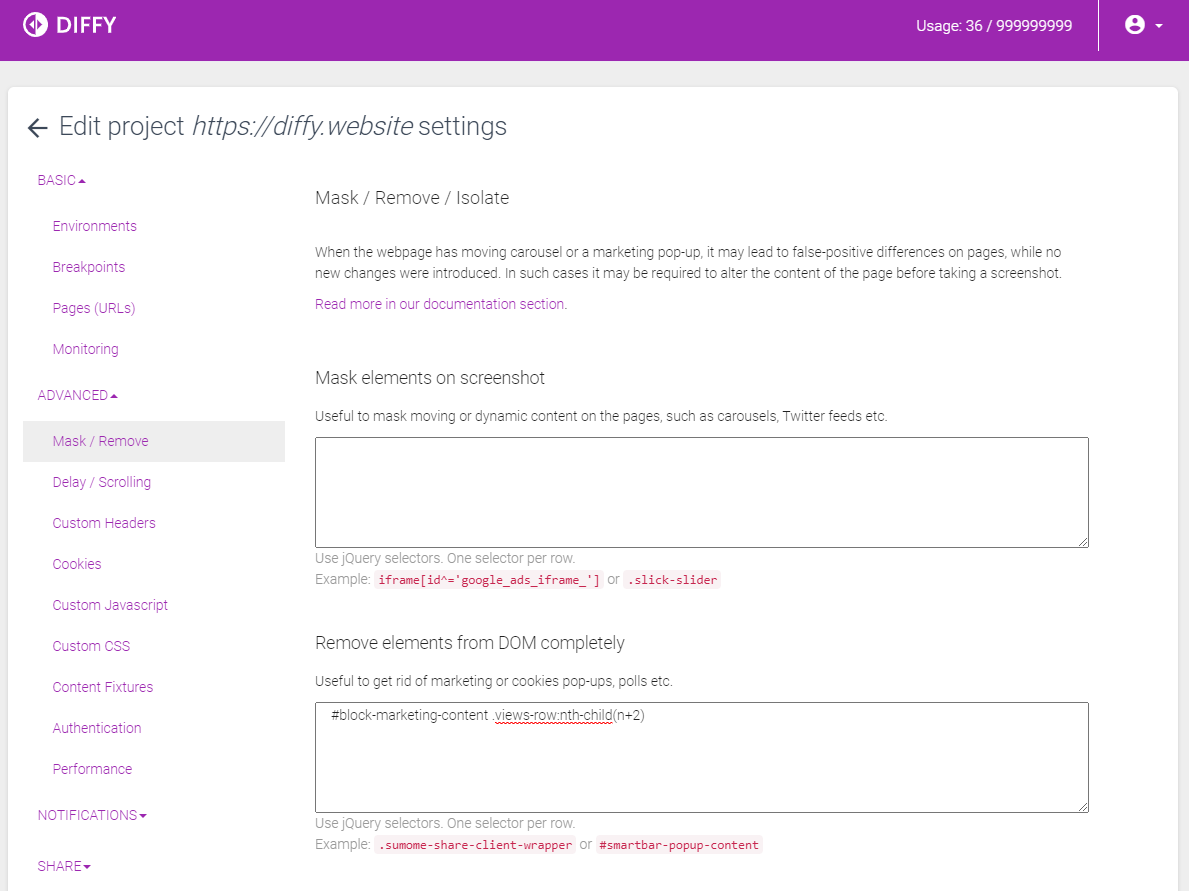 Settings for shortening pages